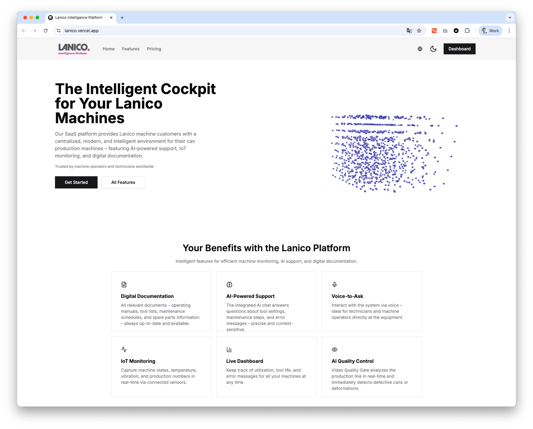 Screenshot der Lanico Intelligence Plattform